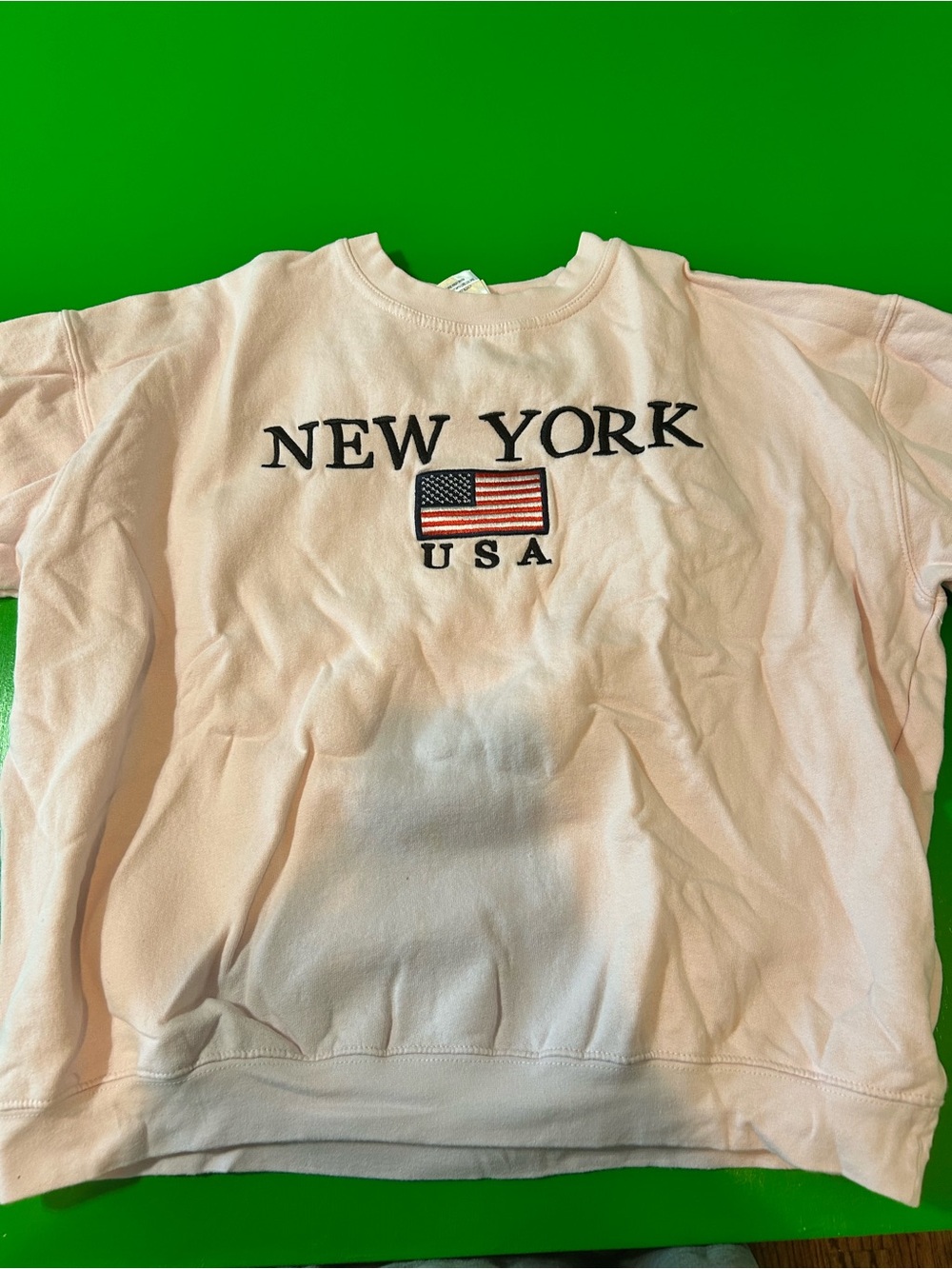 New York USA Embroidered Crewneck Sweatshirt - Light Pink